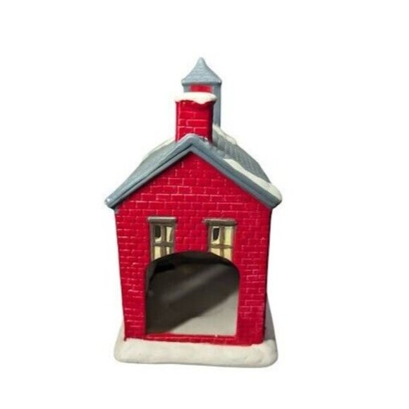 Vintage Winter Village Collectibles Porcelain Schoolhouse Tealight Candle Holder - Picture 4 of 6